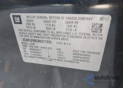 2017 Chevrolet Equinox Lt z USA, uszkodzony, nr VIN 2GNFLFEK5H631103